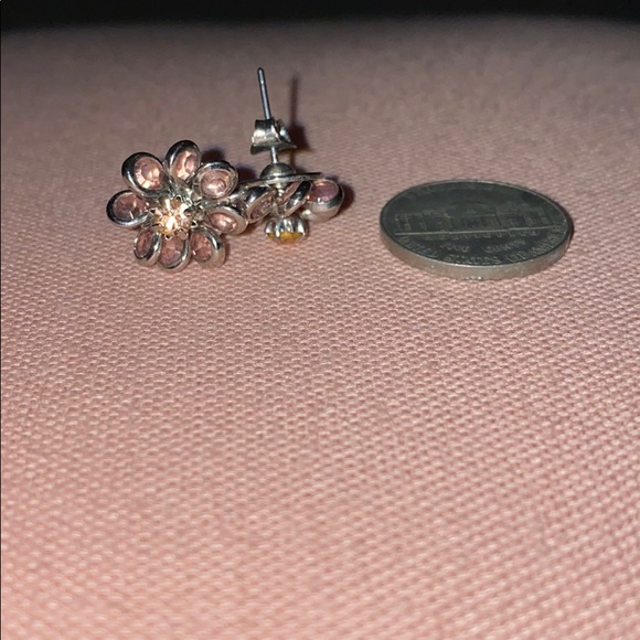 Silver & Crystal Petal Flower Earrings - Picture 4 of 4